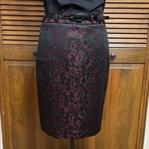 Worthington Black & Red Paisley Patterned Brocade Jacquard Pencil Skirt Size 4